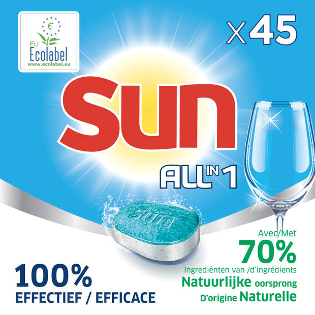Sun - All-in One - Vaatwastabletten - Ecolabel Regular - Voordeelverpakking 4 x 45 tabs
