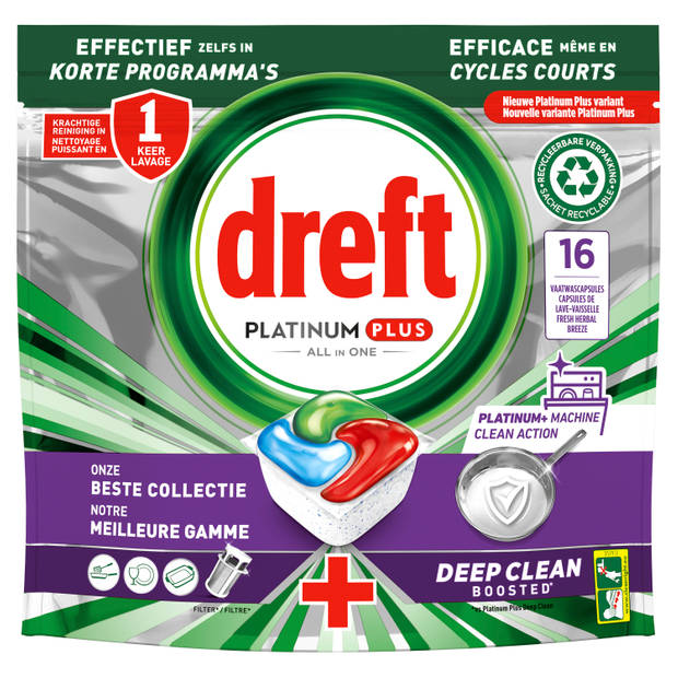 3875547-bd21e7e4 Dreft Platinum Plus All In One-vaatwastabletten Fresh Herbal Breeze, 16 Tabletten