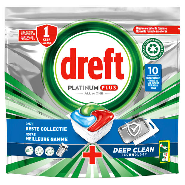3875548-cdd407a1 Dreft Platinum Plus All In One Vaatwastabletten Fresh Herbal Breeze, 10 Capsules